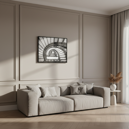 Black white spiral staircase clock
