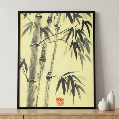 Painting bamboo trees bird ภาพติดผังสไตล์ธรรมชาติ สำหรับตกแต่งบ้านและคอนโด พร้อมกรอบคุณภาพ
