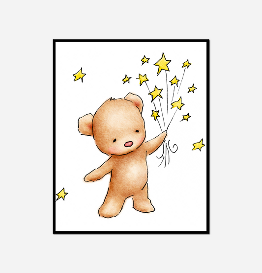 teddy bear holding bunch stars