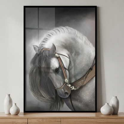 Painting white horse bridle ภาพติดผังสไตล์สแกนดิเนเวีย สำหรับตกแต่งบ้านและคอนโด พร้อมกรอบคุณภาพ