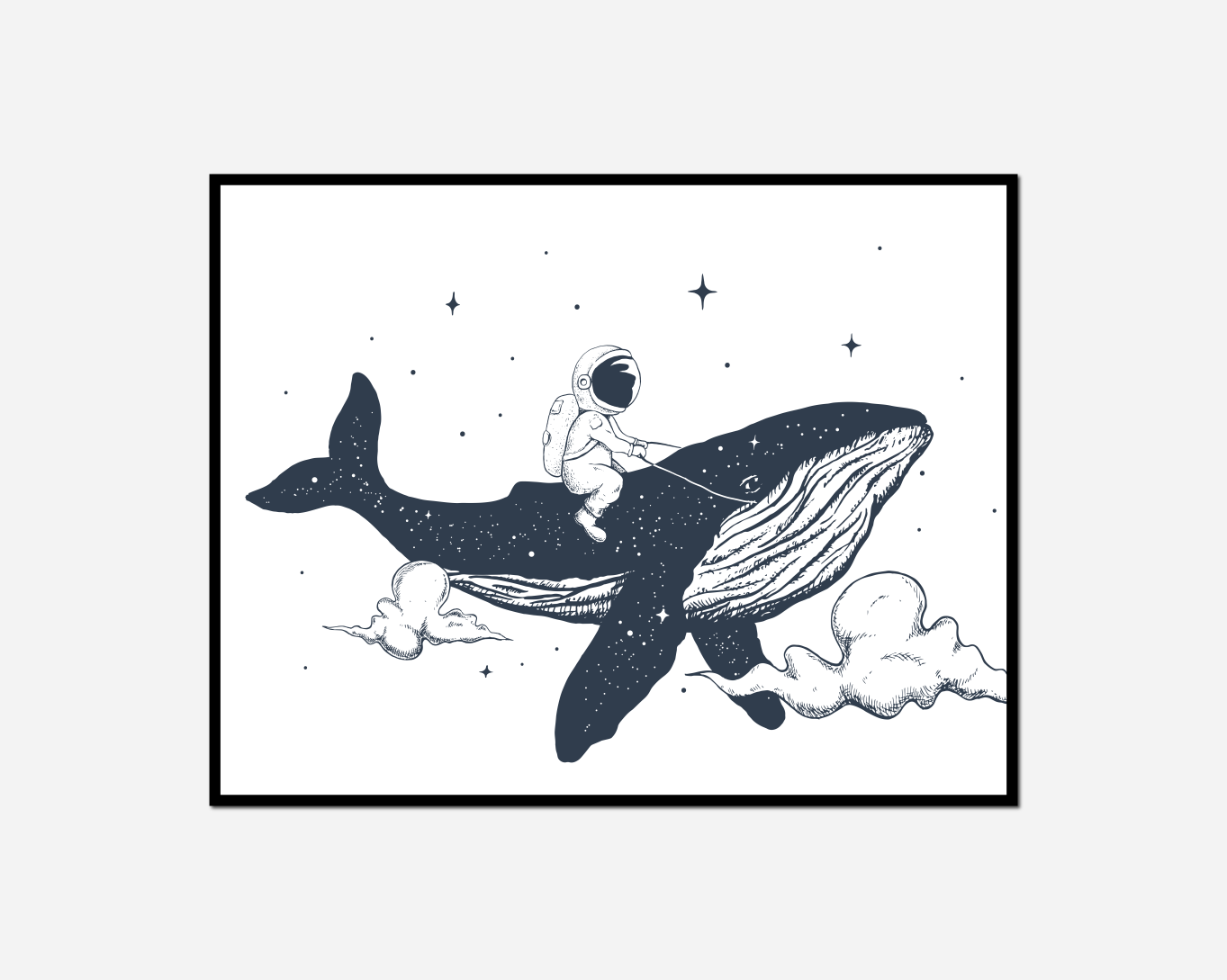 close person riding whale sky