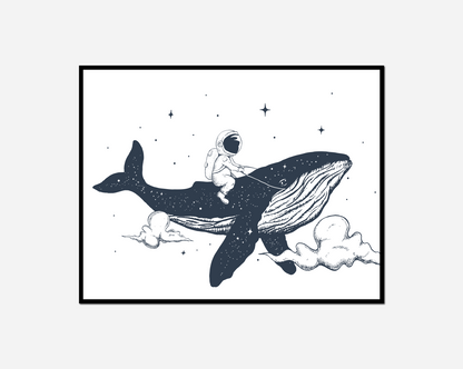 Close person riding whale sky