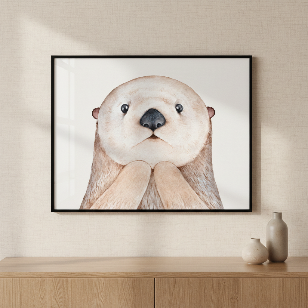 sea otter ภาพติดผังสไตล์สแกนดิเนเวีย สำหรับตกแต่งบ้านและคอนโด พร้อมกรอบคุณภาพ