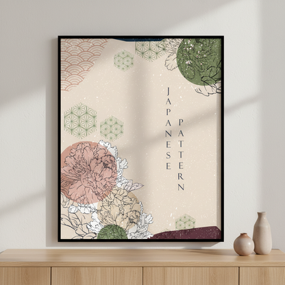 Japanese flowers leaves ภาพติดผังสไตล์สแกนดิเนเวีย สำหรับตกแต่งบ้านและคอนโด พร้อมกรอบคุณภาพ