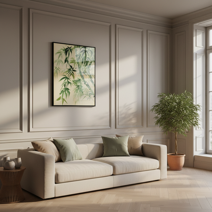 Painting bamboo tree green leaves