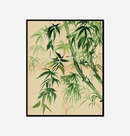 Painting bamboo tree green leaves