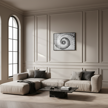 Close spiral staircase clock