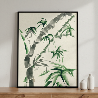 Close painting bamboo tree green leaves ภาพติดผังสไตล์ธรรมชาติ สำหรับตกแต่งบ้านและคอนโด พร้อมกรอบคุณภาพ
