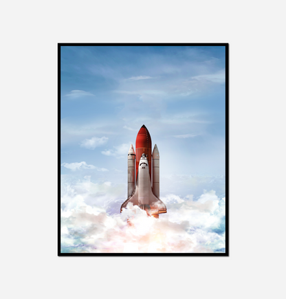 Space shuttle taking off into sky