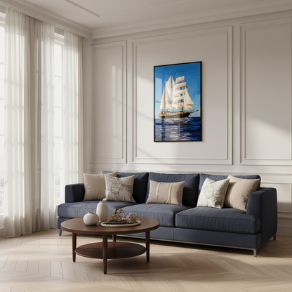 Painting sailboat ocean blue sky