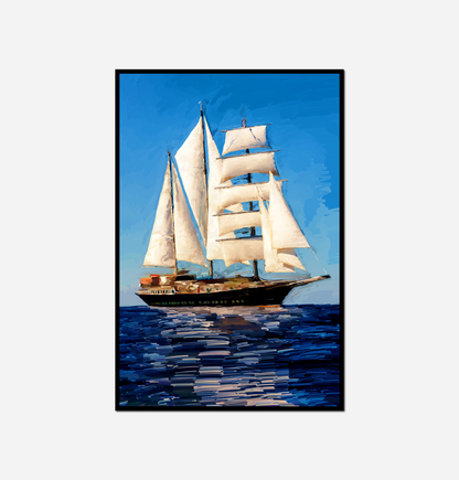 Painting sailboat ocean blue sky