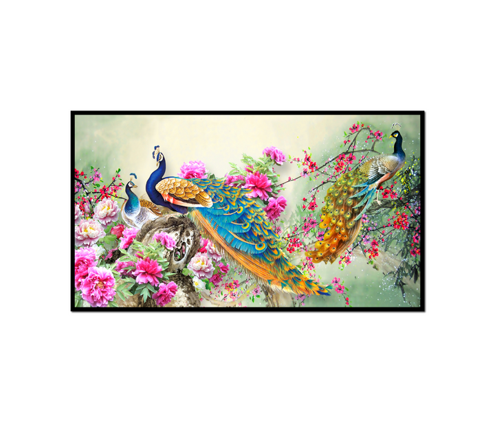 two peacocks sitting branch tree