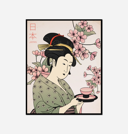 Woman holding plate cup tea