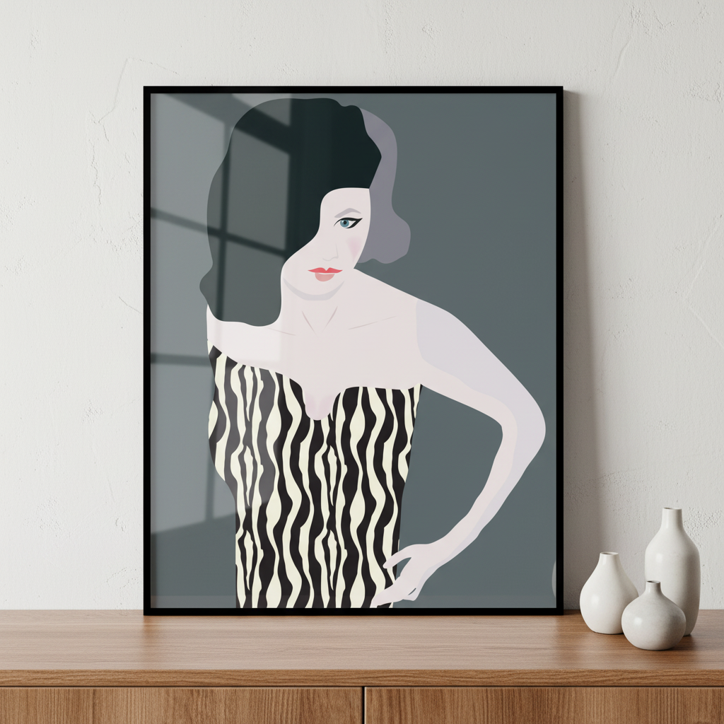 Woman zebra dress black hat ภาพติดผังสไตล์สแกนดิเนเวีย สำหรับตกแต่งบ้านและคอนโด พร้อมกรอบคุณภาพ