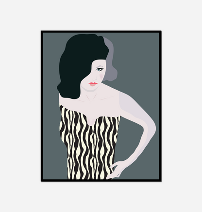 Woman zebra dress black hat