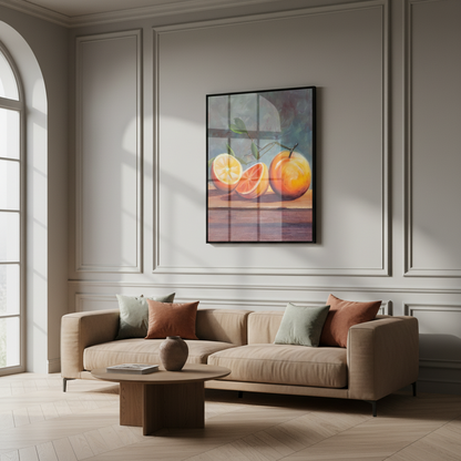 Painting three oranges table green leaf