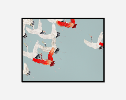 Many birds flying sky together