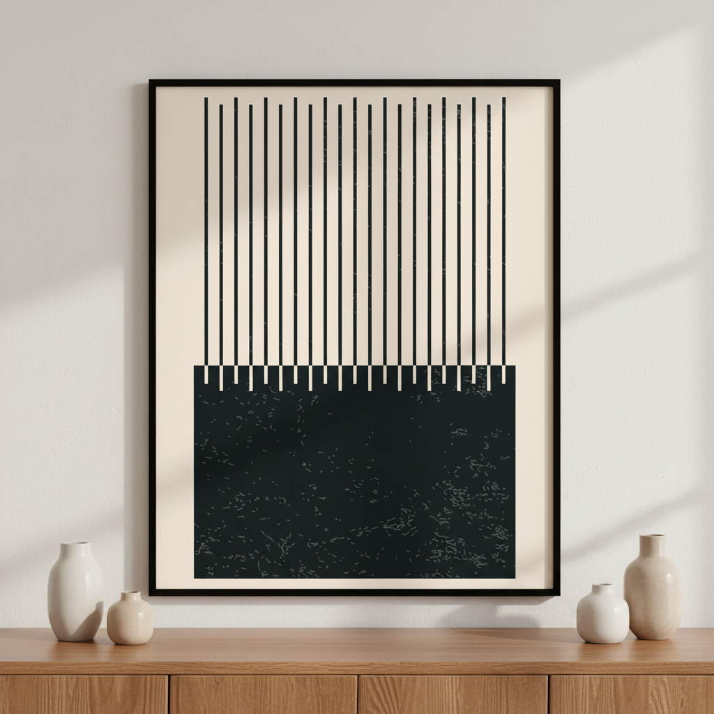 Close black white vertical lines ภาพติดผังสไตล์สแกนดิเนเวีย สำหรับตกแต่งบ้านและคอนโด พร้อมกรอบคุณภาพ