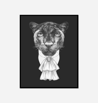 Black white leopard wearing bow tie