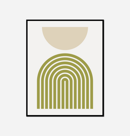 Green beige abstract painting half moon