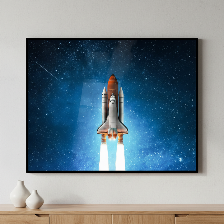 Space shuttle flying sky stars ภาพติดผังสไตล์สแกนดิเนเวีย สำหรับตกแต่งบ้านและคอนโด พร้อมกรอบคุณภาพ