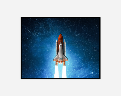 Space shuttle flying sky stars