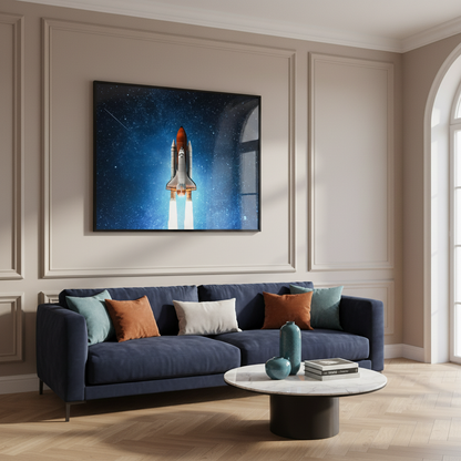 Space shuttle flying sky stars