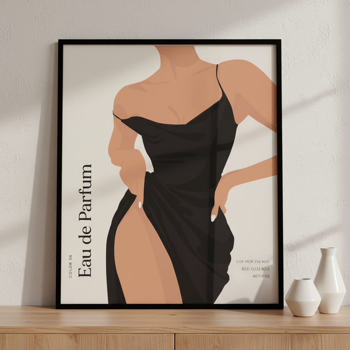 Woman black dress ภาพติดผังสไตล์สแกนดิเนเวีย สำหรับตกแต่งบ้านและคอนโด พร้อมกรอบคุณภาพ