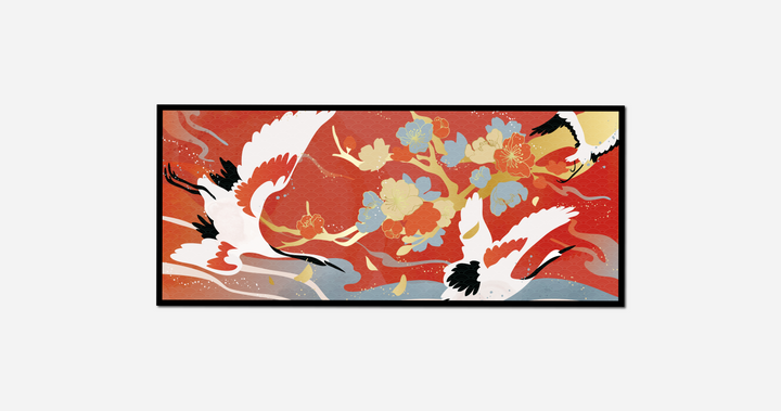 two birds flying sky red