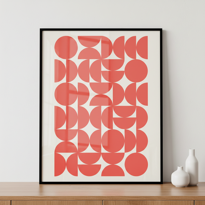 close red white geometric black ภาพติดผังสไตล์Bauhaus สำหรับตกแต่งบ้านและคอนโด พร้อมกรอบคุณภาพ