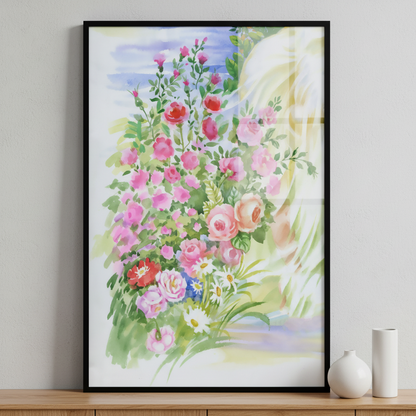 painting woman bouquet flowers her hand ภาพติดผังสไตล์สแกนดิเนเวีย สำหรับตกแต่งบ้านและคอนโด พร้อมกรอบคุณภาพ