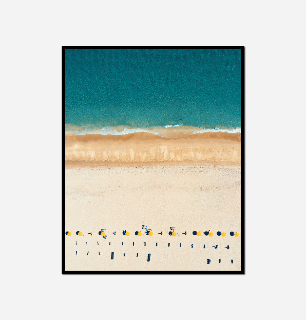 many umbrellas beach blue ocean