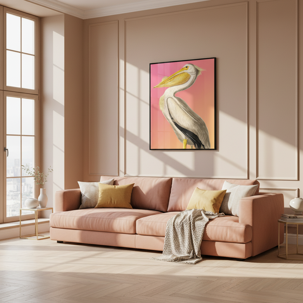 Bird long beak standing pink