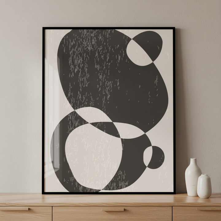 Close black white abstract painting black ภาพติดผังสไตล์สแกนดิเนเวีย สำหรับตกแต่งบ้านและคอนโด พร้อมกรอบคุณภาพ