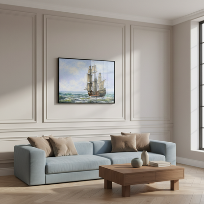 Painting sailing ship ocean sky