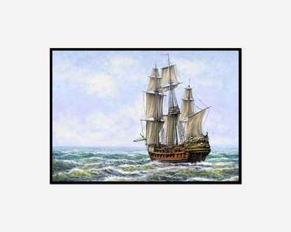 Painting sailing ship ocean sky