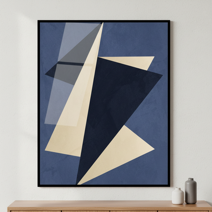 Blue white abstract painting ภาพติดผังสไตล์สแกนดิเนเวีย สำหรับตกแต่งบ้านและคอนโด พร้อมกรอบคุณภาพ