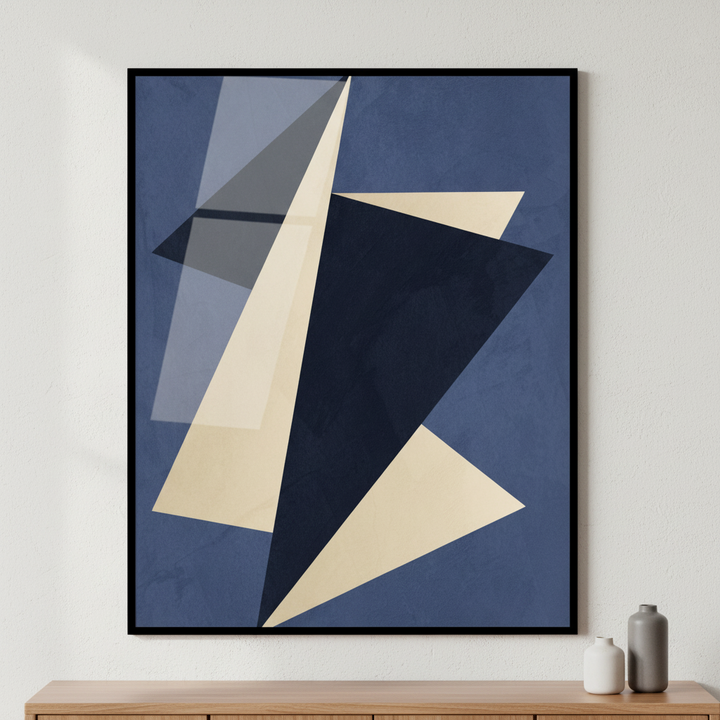 Blue white abstract painting ภาพติดผังสไตล์สแกนดิเนเวีย สำหรับตกแต่งบ้านและคอนโด พร้อมกรอบคุณภาพ