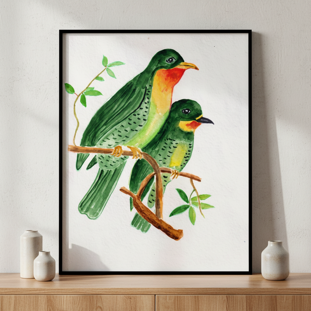 two birds sitting branch tree ภาพติดผังสไตล์สแกนดิเนเวีย สำหรับตกแต่งบ้านและคอนโด พร้อมกรอบคุณภาพ