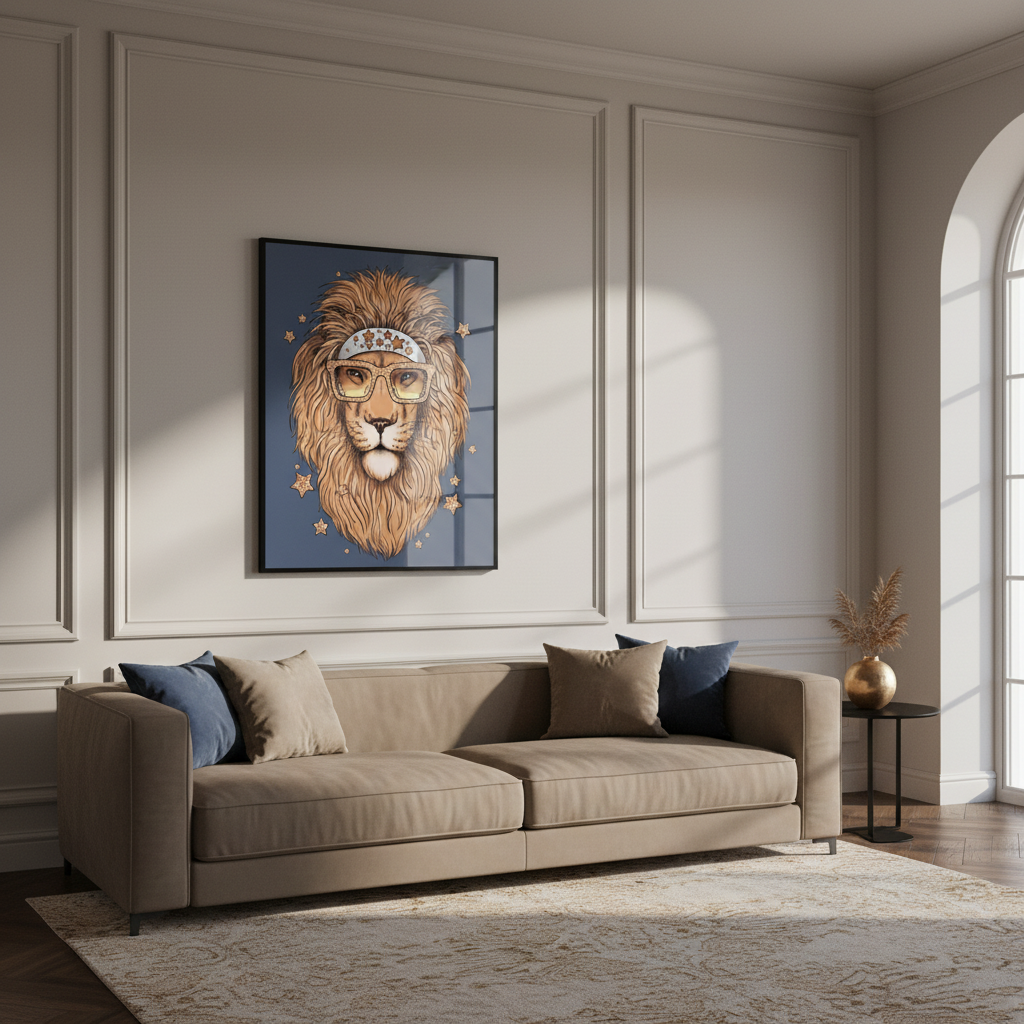 close lion wearing glasses bandana
