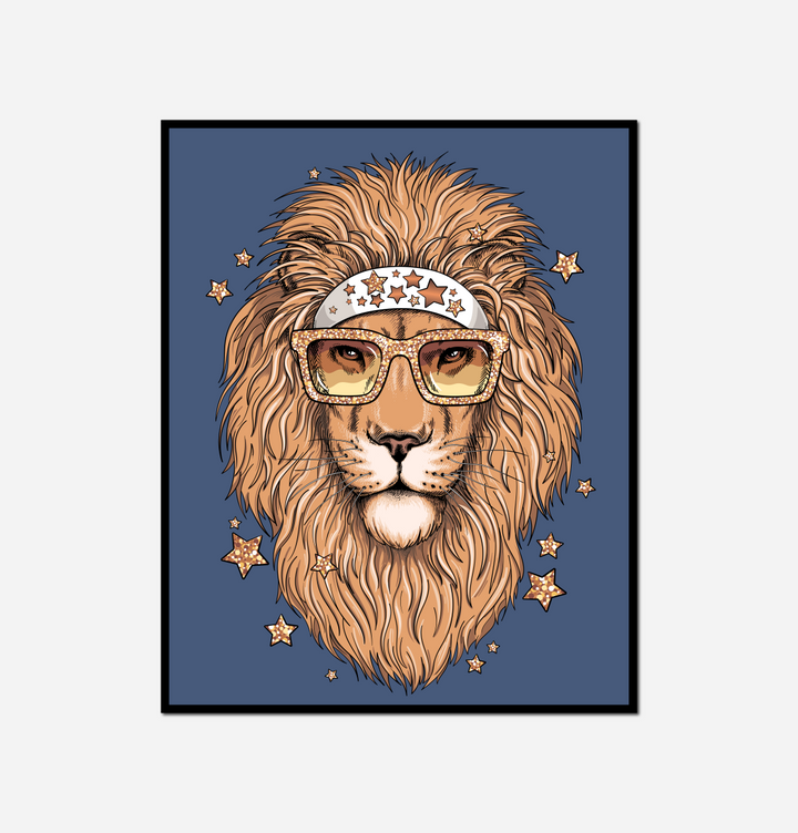 close lion wearing glasses bandana