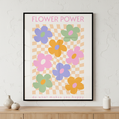 Flowers says flower power ภาพติดผังสไตล์สแกนดิเนเวีย สำหรับตกแต่งบ้านและคอนโด พร้อมกรอบคุณภาพ
