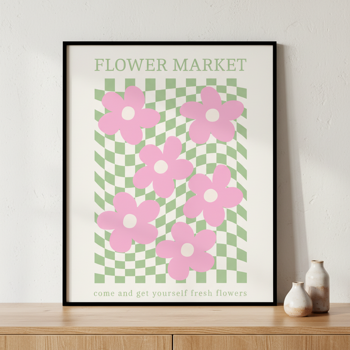flowers says flower market ภาพติดผังสไตล์สแกนดิเนเวีย สำหรับตกแต่งบ้านและคอนโด พร้อมกรอบคุณภาพ