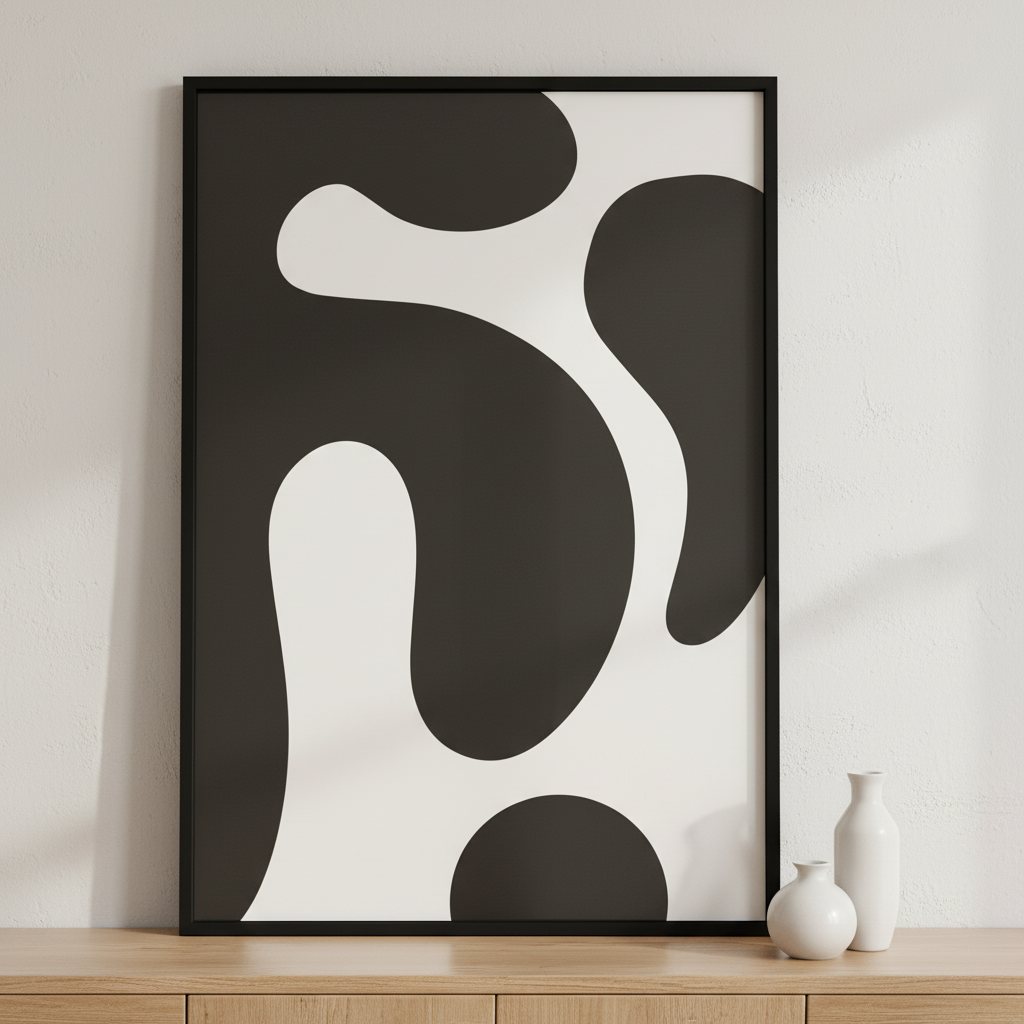 close black white abstract painting white ภาพติดผังสไตล์สแกนดิเนเวีย สำหรับตกแต่งบ้านและคอนโด พร้อมกรอบคุณภาพ
