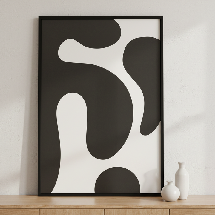 close black white abstract painting white ภาพติดผังสไตล์สแกนดิเนเวีย สำหรับตกแต่งบ้านและคอนโด พร้อมกรอบคุณภาพ