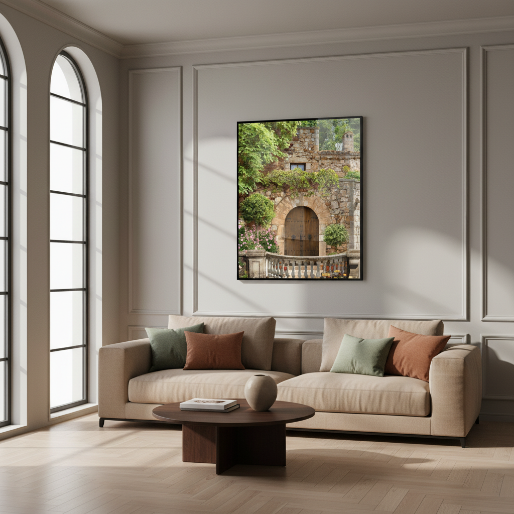 Stone building wooden door