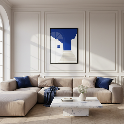 close blue white building