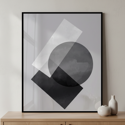 Black white geometric design ภาพติดผังสไตล์สแกนดิเนเวีย สำหรับตกแต่งบ้านและคอนโด พร้อมกรอบคุณภาพ