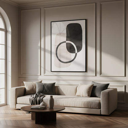 Black white painting black circle