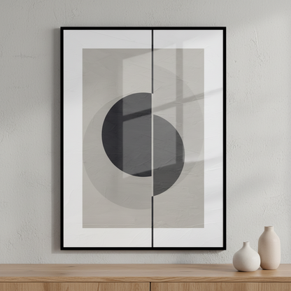 Black white painting black circle ภาพติดผังสไตล์สแกนดิเนเวีย สำหรับตกแต่งบ้านและคอนโด พร้อมกรอบคุณภาพ